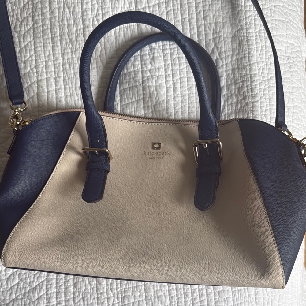 Kate Spade Blue and Cream Satchel with Structured Design